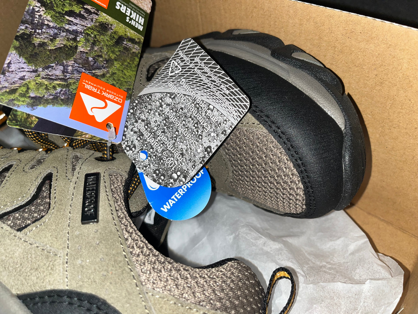 Brand New Ozark Trail Men's Low Hikers - Waterproof, Taupe/Gray, Size 7