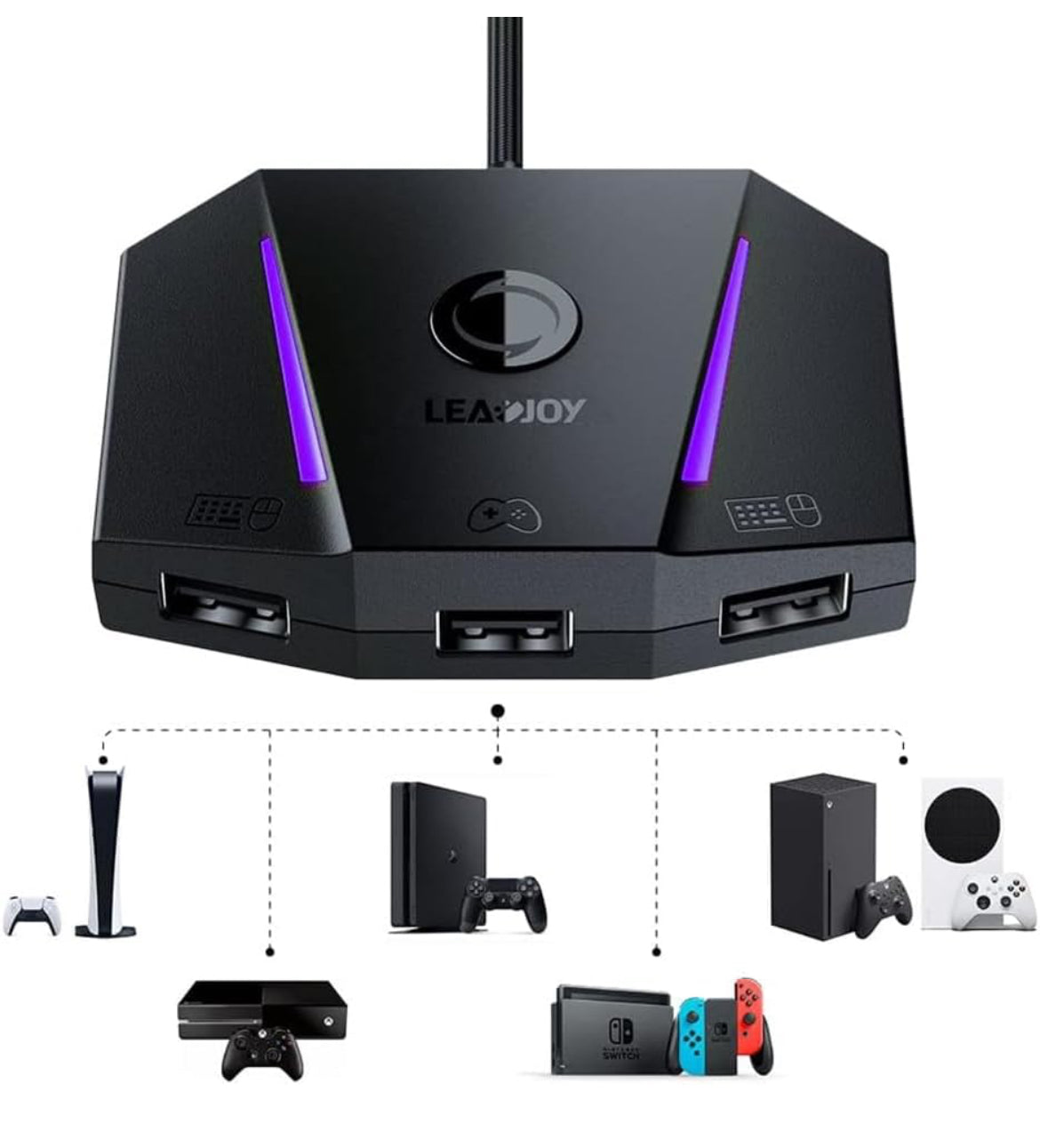Brand-LeadJoy VX2 AimBox Game Console Mouse and Keyboard Converter Compatible with PS4,PS5,Xbox Series X/S, Xbox One, Nintendo Switch, MnK Adapter with 3.5mm Audio Function for Shooter Games