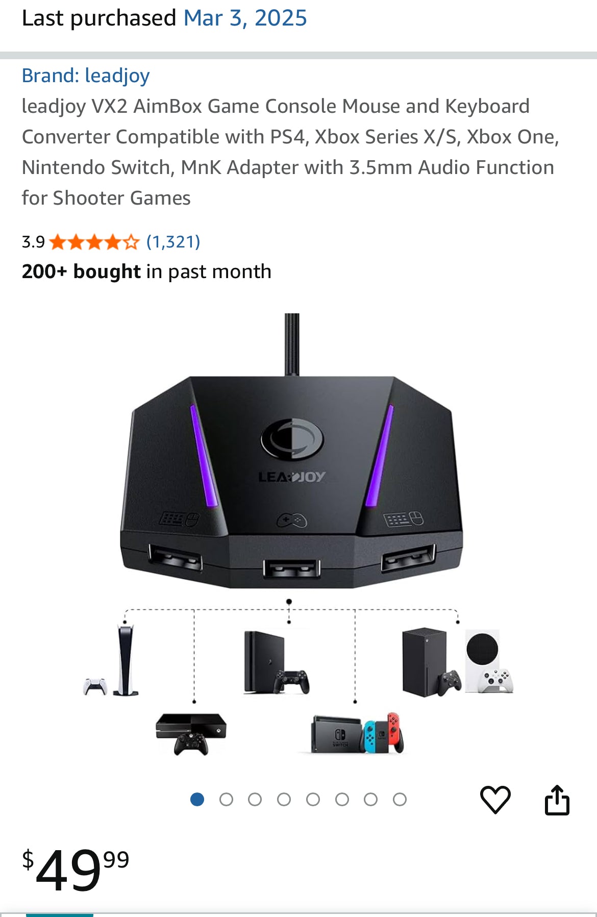 Brand-LeadJoy VX2 AimBox Game Console Mouse and Keyboard Converter Compatible with PS4,PS5,Xbox Series X/S, Xbox One, Nintendo Switch, MnK Adapter with 3.5mm Audio Function for Shooter Games