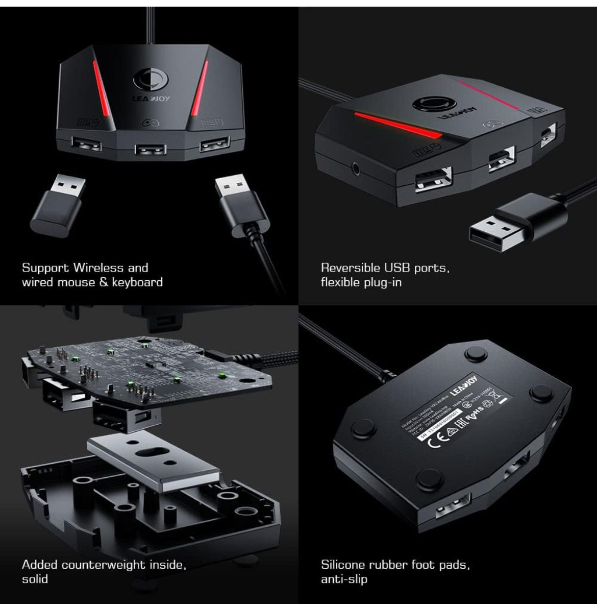 Brand-LeadJoy VX2 AimBox Game Console Mouse and Keyboard Converter Compatible with PS4,PS5,Xbox Series X/S, Xbox One, Nintendo Switch, MnK Adapter with 3.5mm Audio Function for Shooter Games