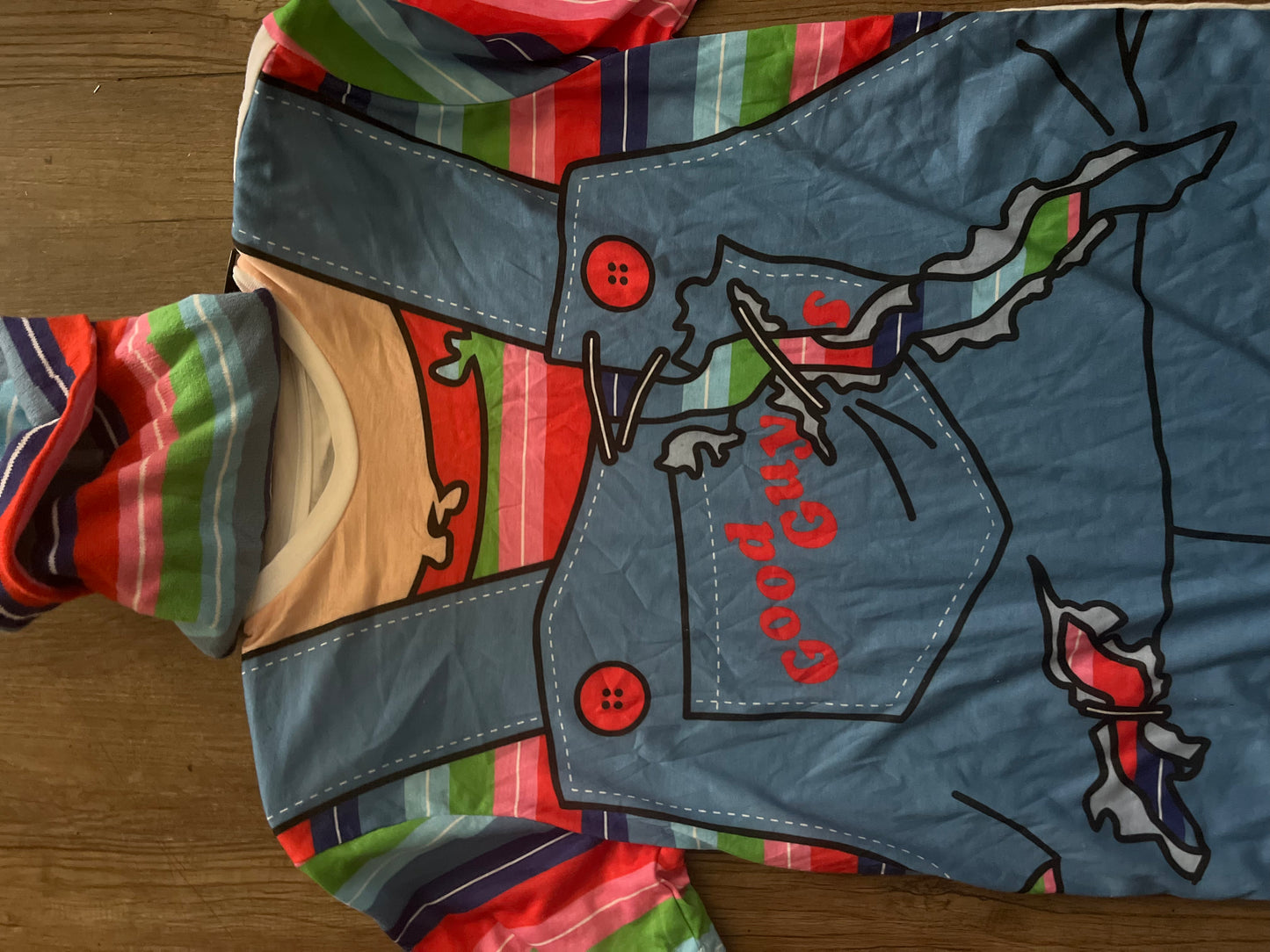 New Authentic Chucky 2In1 Combow/Matching Striped Beanie & The Famous Shirt w/The Bibs ! w/Tags For ANY Occasion Mostly Even A Quick Easy Custom