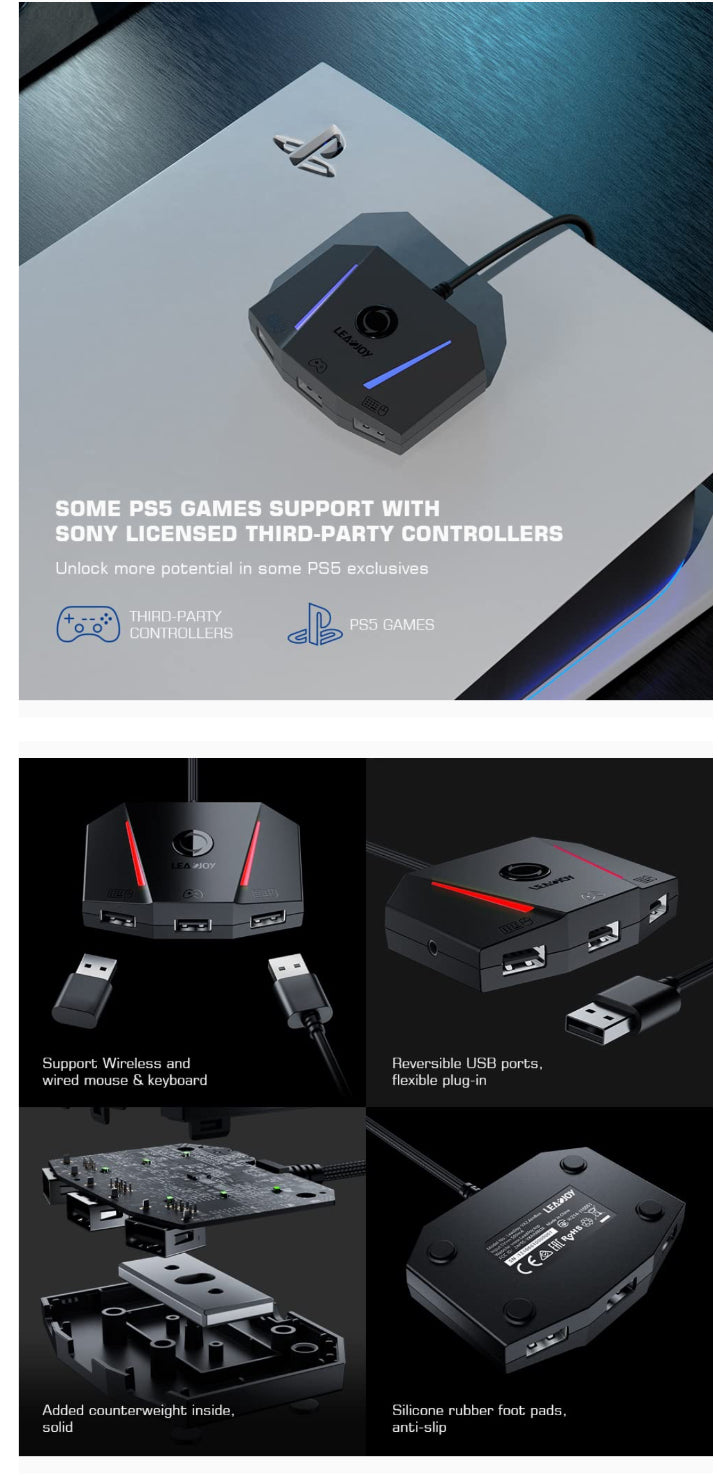 Brand-LeadJoy VX2 AimBox Game Console Mouse and Keyboard Converter Compatible with PS4,PS5,Xbox Series X/S, Xbox One, Nintendo Switch, MnK Adapter with 3.5mm Audio Function for Shooter Games