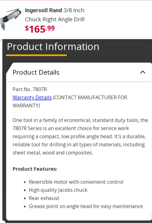 INGERSOLL-RAND 3/8" Standard Duty Air Angle Drill
