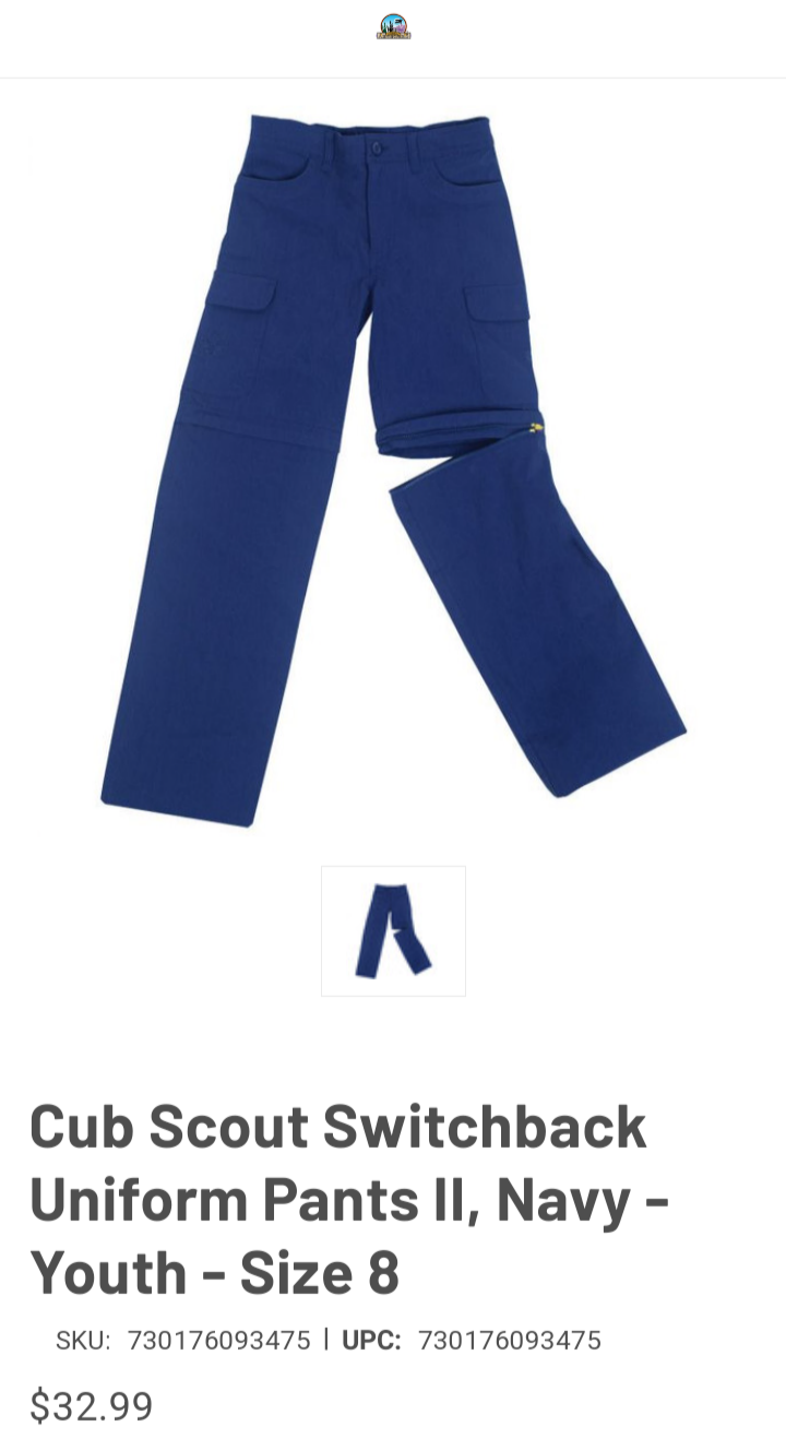 New Official Boys Of America Cub Scouts Uniform In Navy Blue Medium Shirt,Pants Reversible Shorts w/ 54" Official BSA Wolf Pack Logo Cut-To-Fit Belt
