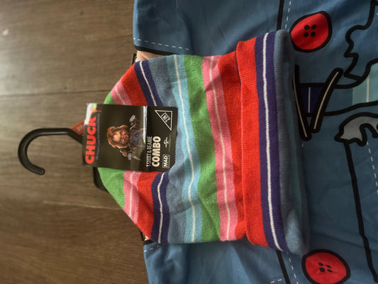 New Authentic Chucky 2In1 Combow/Matching Striped Beanie & The Famous Shirt w/The Bibs ! w/Tags For ANY Occasion Mostly Even A Quick Easy Custom