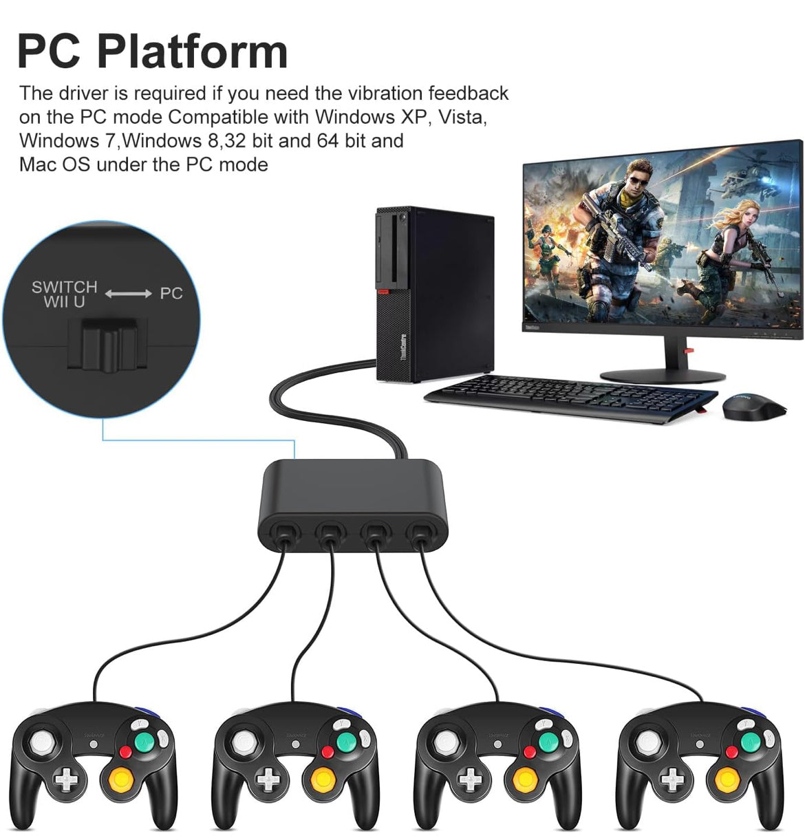 "Unlock the full potential of your gaming! This GameCube,Wii,Wii U-Controller Adapter is a must-have for any serious gamer.